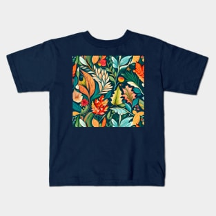 Modern Floral Pattern With Fall Leaves Flowers And Berries Kids T-Shirt